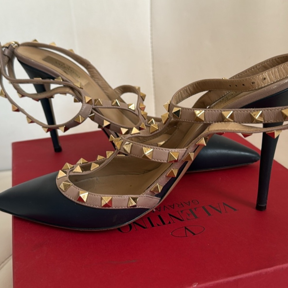 Valentino Black and Beige Studded Pumps